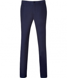 Stylish pants in fine, pure dark blue cotton - Soft and lightweight, ultra durable material - Long and lean, flat front chino cut - Slim waistband with belt loops and zip fly - Slash pockets at sides, welt pockets at rear - Casually cool, seamlessly transitions from work to weekend - Pair with polos, button downs and t-shirts Stylish pants in fine, pure dark blue cotton - Soft and lightweight, ultra durable material - Long and lean, flat front chino cut - Slim waistband with belt loops and zip fly - Slash pockets at sides, welt pockets at rear - Casually cool, seamlessly transitions from work to weekend - Pair with polos, button downs and t-shirts