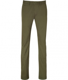 Stylish pants, in fine, army green cotton - Soft yet ultra-durable material feels great against the skin - Slim, straight chino cut tapers slightly through legs - Medium low rise, with belt loops and button closure - Slash pockets at sides, welt pockets at rear - A casually cool alternative to jeans, great for everyday leisure - Pair with pullovers, t-shirts and button downs Stylish pants, in fine, army green cotton - Soft yet ultra-durable material feels great against the skin - Slim, straight chino cut tapers slightly through legs - Medium low rise, with belt loops and button closure - Slash pockets at sides, welt pockets at rear - A casually cool alternative to jeans, great for everyday leisure - Pair with pullovers, t-shirts and button downs