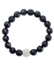 A traditional style with bold, modern appeal. This chunky bracelet showcases faceted onyx beads (10 mm) and a sparkling crystal ball at center (12 mm). Bracelet stretches to fit wrist. Approximate length: 7 inches. A traditional style with bold, modern appeal. This chunky bracelet showcases faceted onyx beads (10 mm) and a sparkling crystal ball at center (12 mm). Bracelet stretches to fit wrist. Approximate length: 7 inches.