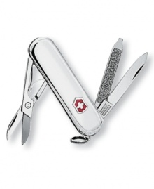 Always be prepared with this sterling silver classic SD pocket Knife by Swiss Army. Featuring a blade, nail file with screw driver, scissors and key ring. Lifetime guarantee against any defects in material and workmanship. Always be prepared with this sterling silver classic SD pocket Knife by Swiss Army. Featuring a blade, nail file with screw driver, scissors and key ring. Lifetime guarantee against any defects in material and workmanship.