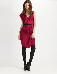 Asymmetrically draped v-neck with a single short sleeve and an elastic waistband. Crossover v-neckSingle short sleeveContrast waistbandSide zipperAbout 36 from natural waistSilkDry cleanImportedModel shown is 5'9 (175cm) wearing US size 4. Asymmetrically draped v-neck with a single short sleeve and an elastic waistband. Crossover v-neckSingle short sleeveContrast waistbandSide zipperAbout 36 from natural waistSilkDry cleanImportedModel shown is 5'9 (175cm) wearing US size 4.