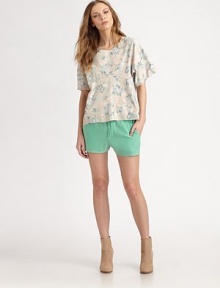 Feminine and ultra-smooth, this beautifully woven top makes for a comfortable look. Scoop necklineShort sleevesElastic band under bustlineAbout 26 from shoulder to hemPolyesterDry cleanImportedModel shown is 5'11 (180cm) wearing US size 4. Feminine and ultra-smooth, this beautifully woven top makes for a comfortable look. Scoop necklineShort sleevesElastic band under bustlineAbout 26 from shoulder to hemPolyesterDry cleanImportedModel shown is 5'11 (180cm) wearing US size 4.