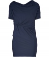 Super flattering and equally exquisite, Donna Karans draped jersey top guarantees a luxe feminine edge to your look - Draped neckline, short sleeves, one dropped shoulder, asymmetrical cut - Long, form-fitting silhouette - Wear with everything from pencil skirt and pin heels to leather leggings and moto boots