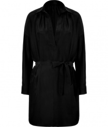 Super luxe black silk belted tunic - This stylish shirt-dress is a must-have for every wardrobe - Easy to style tunic cut in lavish black silk - Pair with patterned tights, a boyfriend cardigan, and platform booties for an amped up day look - Try with leather leggings, a blazer, and platforms Super luxe black silk belted tunic - This stylish shirt-dress is a must-have for every wardrobe - Easy to style tunic cut in lavish black silk - Pair with patterned tights, a boyfriend cardigan, and platform booties for an amped up day look - Try with leather leggings, a blazer, and platforms
