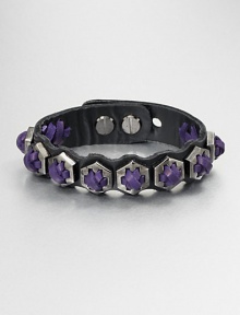 An edgy design featuring cross-stitched details on a supple leather cuff. LeatherHematite-finishedLength, about 7Studded closureImported An edgy design featuring cross-stitched details on a supple leather cuff. LeatherHematite-finishedLength, about 7Studded closureImported
