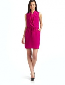 THE LOOKCrossover draped v-neckSleeveless with lattice detail Drawstring waistSide pocketsTHE FITAbout 35 from shoulder to hemTHE MATERIALSilkPartially linedCARE & ORIGINDry cleanImportedModel shown is 5'10½ (179cm) wearing US size Small. THE LOOKCrossover draped v-neckSleeveless with lattice detail Drawstring waistSide pocketsTHE FITAbout 35 from shoulder to hemTHE MATERIALSilkPartially linedCARE & ORIGINDry cleanImportedModel shown is 5'10½ (179cm) wearing US size Small.