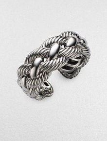 From the Woven Cable Collection. Bold and beautiful, textured and smooth cables intertwine elegantly in a wide sterling silver cuff. Sterling silver Diameter, about 2¼ Width, about 1 Imported From the Woven Cable Collection. Bold and beautiful, textured and smooth cables intertwine elegantly in a wide sterling silver cuff. Sterling silver Diameter, about 2¼ Width, about 1 Imported