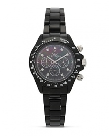 With dazzling crystal markers and tonal link strap, this cute quartz watch will look fabulous with any look. With dazzling crystal markers and tonal link strap, this cute quartz watch will look fabulous with any look.
