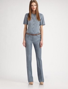 Sturdy denim in the perfect pale wash, tailored in a slightly bootcut silhouette.Self waistband with belt loopsZip fly with button closureFive-pocket styleBack signature punto dot patchInseam, about 3598% cotton/2% spandexDry cleanImportedModel shown is 5'9½ (176cm) wearing US size 4. Sturdy denim in the perfect pale wash, tailored in a slightly bootcut silhouette.Self waistband with belt loopsZip fly with button closureFive-pocket styleBack signature punto dot patchInseam, about 3598% cotton/2% spandexDry cleanImportedModel shown is 5'9½ (176cm) wearing US size 4.