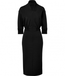 Sporty but minimal, this ultra-stylish wool-blend skirt dress from Jil Sander fuses a sophisticated silhouette and trend-right details - Shawl collar, front zip closure, three-quarter sleeves, jacket-like blouson top, waist welt pockets, elasticized waistband, pencil skirt - Style with platform heels and an oversized shoulder bag Sporty but minimal, this ultra-stylish wool-blend skirt dress from Jil Sander fuses a sophisticated silhouette and trend-right details - Shawl collar, front zip closure, three-quarter sleeves, jacket-like blouson top, waist welt pockets, elasticized waistband, pencil skirt - Style with platform heels and an oversized shoulder bag