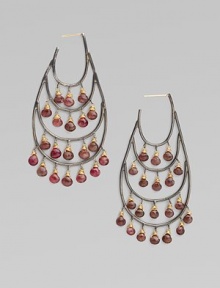 Four delicate wires of blackened sterling silver dangle tiny beads of pink tourmaline capped with 18k gold in this delightful design.Pink tourmaline 18k yellow gold Sterling silver Length, about 3 Width, about 1½ Post back Imported Four delicate wires of blackened sterling silver dangle tiny beads of pink tourmaline capped with 18k gold in this delightful design.Pink tourmaline 18k yellow gold Sterling silver Length, about 3 Width, about 1½ Post back Imported