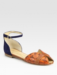 Velvety suede upper with an adjustable ankle strap, fronted by a vibrant, snake-print leather strap. Suede and snake-print leather upperLeather lining and solePadded insoleMade in ItalyOUR FIT MODEL RECOMMENDS ordering true size. Velvety suede upper with an adjustable ankle strap, fronted by a vibrant, snake-print leather strap. Suede and snake-print leather upperLeather lining and solePadded insoleMade in ItalyOUR FIT MODEL RECOMMENDS ordering true size.