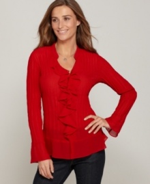 Style&co.'s ruffled peplum blouse adds refinement to any outfit: pair it with a blazer for the office, or try it with jeans on the weekend! Style&co.'s ruffled peplum blouse adds refinement to any outfit: pair it with a blazer for the office, or try it with jeans on the weekend!