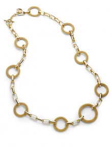 THE LOOKRectangle and mesh circle links18k electroplated gold Logo charmToggle closureTHE MEASUREMENTLength, about 31ORIGINMade in Italy THE LOOKRectangle and mesh circle links18k electroplated gold Logo charmToggle closureTHE MEASUREMENTLength, about 31ORIGINMade in Italy