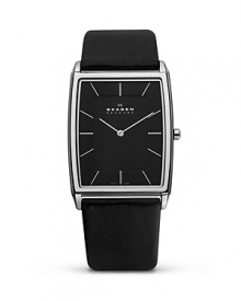 Skagen Black with Silver Steel Leather Tank Watch, 32.5mm Skagen Black with Silver Steel Leather Tank Watch, 32.5mm