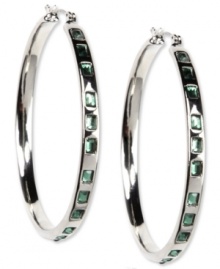 Be the talk of the party. These Nine West earrings feature a classic hoop silhouette embellished with plastic erinite stones. Finished with a click-top closure. Crafted in imitation rhodium mixed metal. Approximate diameter: 2 inches. Be the talk of the party. These Nine West earrings feature a classic hoop silhouette embellished with plastic erinite stones. Finished with a click-top closure. Crafted in imitation rhodium mixed metal. Approximate diameter: 2 inches.