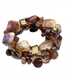 Step out of your shell and into this bracelet from Style&co. Crafted from gold-tone mixed metal, this three-in-one bracelet makes a statement. Approximate stretch: 2-1/4 inches. Step out of your shell and into this bracelet from Style&co. Crafted from gold-tone mixed metal, this three-in-one bracelet makes a statement. Approximate stretch: 2-1/4 inches.