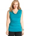 Layer your jackets and cardigans with DKNYC's sleeveless plus size top, finished by flattering ruching.