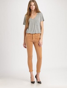 Ultra-skinny denim tailored with a high-rise and casual rolled hem.THE FITSkinny fitRise, about 8Inseam, about 27THE DETAILSZip flyFive-pocket style93% cotton/6% polyester/1% LycraDry cleanMade in USA of imported fabricModel shown is 5'11 (180cm) wearing US size 4. Ultra-skinny denim tailored with a high-rise and casual rolled hem.THE FITSkinny fitRise, about 8Inseam, about 27THE DETAILSZip flyFive-pocket style93% cotton/6% polyester/1% LycraDry cleanMade in USA of imported fabricModel shown is 5'11 (180cm) wearing US size 4.