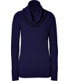 Build the foundations of your knitwear wardrobe with DKNYs sensuous cowl neck pullover in oversaturated marine heather - Cowl neck, long sleeves, ribbed trim, fitted - Pair with pumps and a pencil skirt for work, or favorite skinnies and loafers for laid-back weekends