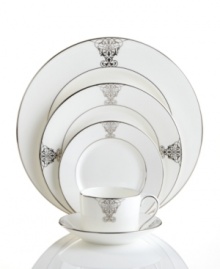 For sublime sophistication, serve your guests with Imperial Scroll dinnerware. Reminiscent of a regal crest, the stunning scroll design is a striking contrast on the white bone china of Vera Wang's place settings. For sublime sophistication, serve your guests with Imperial Scroll dinnerware. Reminiscent of a regal crest, the stunning scroll design is a striking contrast on the white bone china of Vera Wang's place settings.