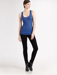 Finespun silk, knit with allover delicate ribbing in a racerback style .ScoopneckSleevelessRacerbackSilkMachine washImportedModel shown is 5'11 (180cm) wearing US size Small. Finespun silk, knit with allover delicate ribbing in a racerback style .ScoopneckSleevelessRacerbackSilkMachine washImportedModel shown is 5'11 (180cm) wearing US size Small.