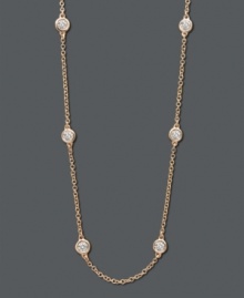 Add sparkle by the strand. This delicate 14k rose gold chain from Trio by Effy Collection features seven stations of carefully suspended, bezel-set, round-cut diamonds (1/2 ct. t.w.). Approximate length: 16 inches + 2-inch extender. Add sparkle by the strand. This delicate 14k rose gold chain from Trio by Effy Collection features seven stations of carefully suspended, bezel-set, round-cut diamonds (1/2 ct. t.w.). Approximate length: 16 inches + 2-inch extender.