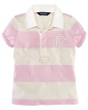 The classic striped rugby in cotton jersey is finished with a preppy monogram and sweet, puffed sleeves.