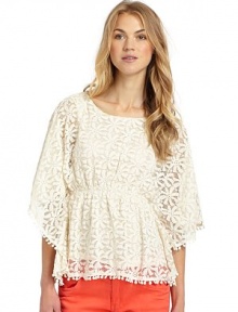 THE LOOKAllover floral lace construction with picot trimDolman sleevesElastic waistTHE FITAbout 22 from shoulder to longest pointTHE MATERIAL80% cotton/20% nylonFully linedCARE & ORIGINHand washImportedModel shown is 5'10 (177cm) wearing US size Small. THE LOOKAllover floral lace construction with picot trimDolman sleevesElastic waistTHE FITAbout 22 from shoulder to longest pointTHE MATERIAL80% cotton/20% nylonFully linedCARE & ORIGINHand washImportedModel shown is 5'10 (177cm) wearing US size Small.