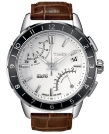 With Intelligent Quartz tech, this Timex watch is the perfect adventure companion. Features include a fly-back four-hour chronograph, electronic compass with magnetic declination compensation and a second time zone. With Intelligent Quartz tech, this Timex watch is the perfect adventure companion. Features include a fly-back four-hour chronograph, electronic compass with magnetic declination compensation and a second time zone.