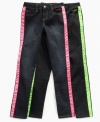 Make them look. She'll turn heads in these neon-stripe jeans from Baby Phat.