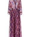 Take your holiday look to the next level with this ultra-luxe printed silk jumpsuit from Matthew Williamson Escape - Fitted bodice with spread collar, front button placket, and long sleeves, self-tie belted waist, voluminous wide leg pants, all-over snake print - Style with platform pumps and an embellished clutch