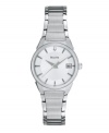 Opt for a classic that will garner compliments for a lifetime. Watch by Bulova crafted of stainless steel bracelet and round case. Silver tone dial features stick indices, date window at three o'clock, three hands and logo. Quartz movement. Water resistant to 30 meters. Three-year limited warranty.