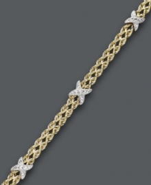 Two tone color for ultimate versatility. Crafted from 14k gold over sterling silver and sterling silver, this double row rope bracelet receives an extra-stylish touch with the addition of X-shaped accents. Approximate length: 7-1/2 inches. Two tone color for ultimate versatility. Crafted from 14k gold over sterling silver and sterling silver, this double row rope bracelet receives an extra-stylish touch with the addition of X-shaped accents. Approximate length: 7-1/2 inches.