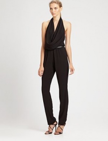 The ultimate wardrobe staple, tailored with a sleek silhouette and an artfully draped halter neckline.Surplice halter necklinePull-on styleAbout 65 long60% triacetate/40% polyesterDry cleanImportedModel shown is 5'9½ (176cm) wearing US size 4. The ultimate wardrobe staple, tailored with a sleek silhouette and an artfully draped halter neckline.Surplice halter necklinePull-on styleAbout 65 long60% triacetate/40% polyesterDry cleanImportedModel shown is 5'9½ (176cm) wearing US size 4.
