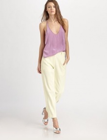 Tapered cotton-twill finished open side seams for contemporary take on a tailored look.Tab-front waistBelt loopsZip-flyFlat frontSlash pocketsBack welt pocketsRise, about 11Inseam, about 2958% viscose/42% cottonDry cleanImportedModel shown is 5'10 (177cm) wearing US size 4. Tapered cotton-twill finished open side seams for contemporary take on a tailored look.Tab-front waistBelt loopsZip-flyFlat frontSlash pocketsBack welt pocketsRise, about 11Inseam, about 2958% viscose/42% cottonDry cleanImportedModel shown is 5'10 (177cm) wearing US size 4.
