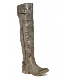 With their distressed material and tall over-the-knee silhouette, American Rag's Ikey boots embody two key trends this fall! Along with hardware buckle embellishment, they include a comfortable low stacked heel. With their distressed material and tall over-the-knee silhouette, American Rag's Ikey boots embody two key trends this fall! Along with hardware buckle embellishment, they include a comfortable low stacked heel.