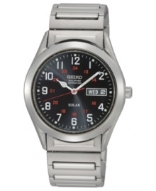 A classic Solar collection watch from Seiko with modern accents that harnesses natural light for lasting precision. A classic Solar collection watch from Seiko with modern accents that harnesses natural light for lasting precision.