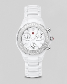 Michele Tahitian ceramic white diamond watch. A stainless steel bezel watch with ceramic case and bracelet. Enamel dial with mineral crystal and diamond detail. Quartz movement. Michele Tahitian ceramic white diamond watch. A stainless steel bezel watch with ceramic case and bracelet. Enamel dial with mineral crystal and diamond detail. Quartz movement.