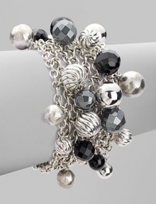 From the Elements Collection. A sterling silver, multi-row, chain link style with faceted, hematite and black onyx beads and multi-textural sterling silver beads in a clustered design. Black onyx and hematiteSterling silverLength, about 7.5Toggle clasp closureImported From the Elements Collection. A sterling silver, multi-row, chain link style with faceted, hematite and black onyx beads and multi-textural sterling silver beads in a clustered design. Black onyx and hematiteSterling silverLength, about 7.5Toggle clasp closureImported