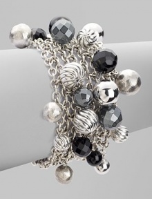 From the Elements Collection. A sterling silver, multi-row, chain link style with faceted, hematite and black onyx beads and multi-textural sterling silver beads in a clustered design. Black onyx and hematiteSterling silverLength, about 7.5Toggle clasp closureImported 