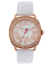 Fashion that warms your heart. This darling watch from Betsey Johnson shines with sparkling crystals and rose-gold tones. Fashion that warms your heart. This darling watch from Betsey Johnson shines with sparkling crystals and rose-gold tones.