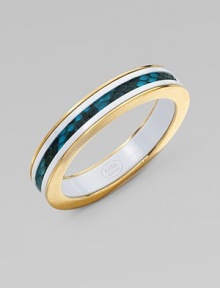 A narrow strip on luxurious python sandwiched in glossy resin with a 14k goldplated border. PythonResin14K goldplatedDiameter, about 3¼Slip-on styleMade in USA A narrow strip on luxurious python sandwiched in glossy resin with a 14k goldplated border. PythonResin14K goldplatedDiameter, about 3¼Slip-on styleMade in USA