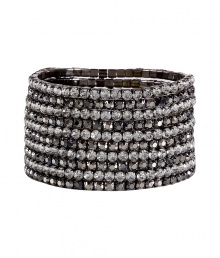 Inject instant glamour into any outfit with R.J.Grazianos set of stretchy bangles, a chic and easy choice for dressing up your look - Prong set stones, slips on - Wear with edgy separates, or as a finishing touch to cocktail dresses Inject instant glamour into any outfit with R.J.Grazianos set of stretchy bangles, a chic and easy choice for dressing up your look - Prong set stones, slips on - Wear with edgy separates, or as a finishing touch to cocktail dresses