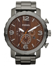 Classic durability with a natural twist. This Nate collection Fossil timepiece is built tough with smoke-hued steel, while the dial is designed with rich wood, for authentic style.