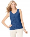 A basic silhouette is made head-turning with textured fabric in this essential tank top from JM Collection.