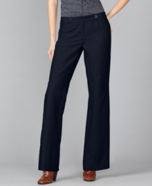 These Tommy Hilfiger pants make any look a little more crisp thanks to a creased leg and a sailor-inspired button tab waistband. Pair them with a printed blouse for preppy panache. These Tommy Hilfiger pants make any look a little more crisp thanks to a creased leg and a sailor-inspired button tab waistband. Pair them with a printed blouse for preppy panache.