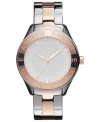 Elegant additions of rose-gold hues make this structured steel watch from AX Armani Exchange a ladylike must-own.