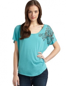 THE LOOKFloral-inspired beaded appliquéPullover styleTHE FITAbout 24 from shoulder to hemTHE MATERIALPolyester/rayonCARE & ORIGINDry cleanImportedModel shown is 5'9 (175cm) wearing US size Small. THE LOOKFloral-inspired beaded appliquéPullover styleTHE FITAbout 24 from shoulder to hemTHE MATERIALPolyester/rayonCARE & ORIGINDry cleanImportedModel shown is 5'9 (175cm) wearing US size Small.
