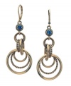 A chic cluster of circles decoratively detail these stylish drop earrings from T Tahari. Accented by sparkling blue crystals at the top, they're set in gold tone mixed metal. Approximate drop: 2-1/2 inches.